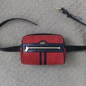 Genuine Gucci Ophidia red suede black trim belt bag EUC